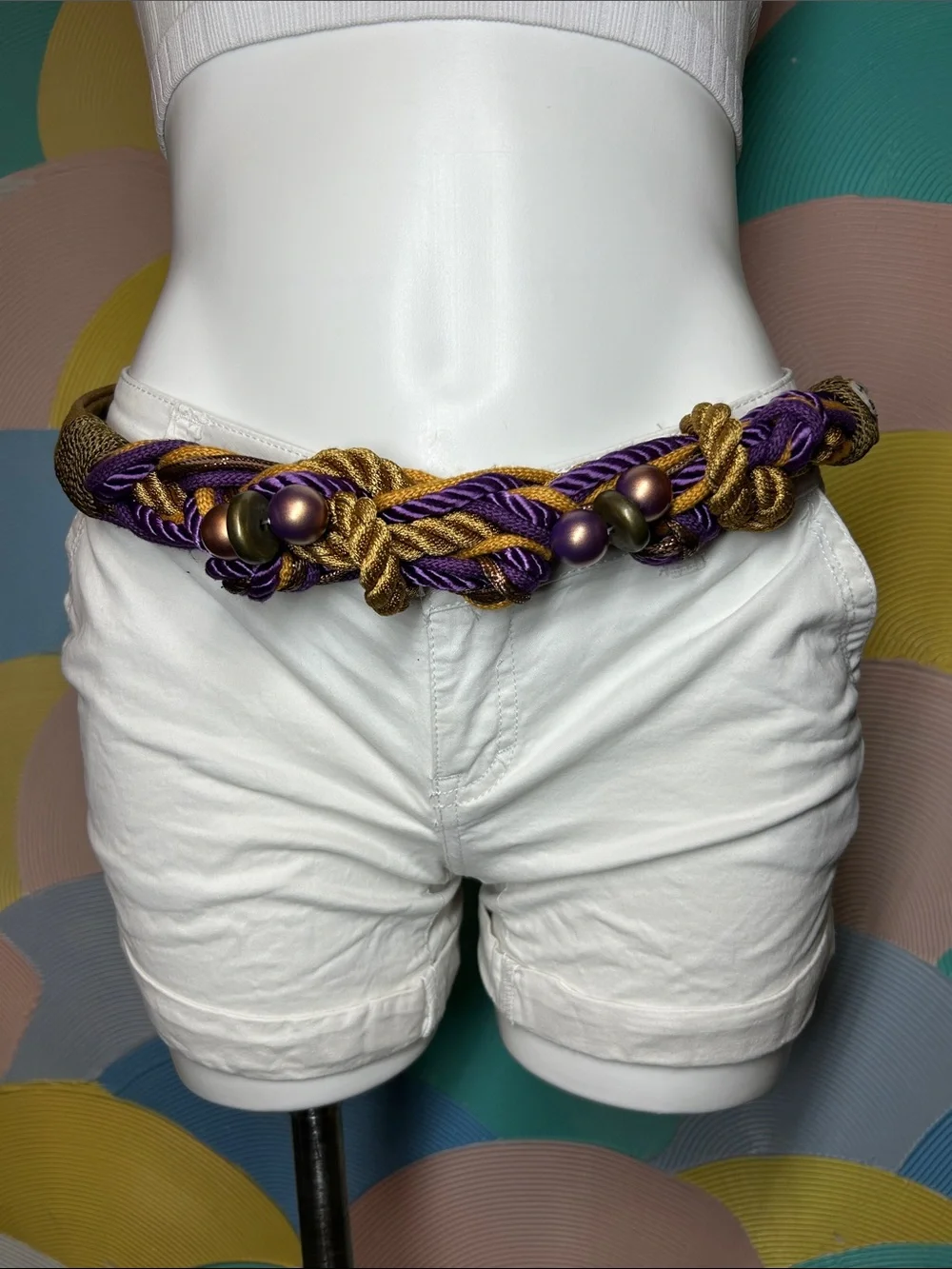 Vintage 1980s Carolyn Tanner Purple & Gold Twisted Rope Waist Belt